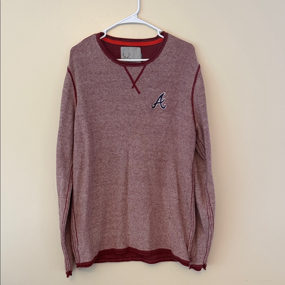 Salute Atlanta Braves MLB V-Neck Knit Pullover Sweater - Heather Red/Navy